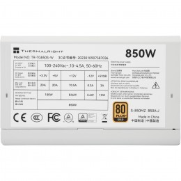 Блок питания ПК/ Power Supply Thermalright, 850W 80+ Gold (ATX, 3.0, PCIe 5.0, Non-modular, 1x24(20+4)pin, 1xCPU 8(4+4)pin, 2xPCIe*2 8(6+2)pin, 5xSATA3, 1x12+4pin (12VHPWR PCIe 5.0 12+4pin 600mm), 3xMOLEX4pin, Active, 120x120mm, 150x140x86mm, APFC, white)