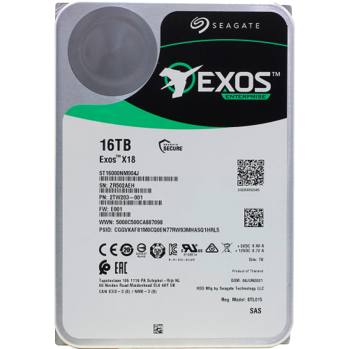 Жесткий диск/ HDD Seagate SAS 16Tb Exos X18 12Gb/s 7200 256Mb 1 year warranty (replacement ST16000NM002G, MG09SCA16TE, MG08SCA16TE)