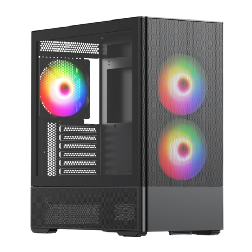 Корпус без блока питания/ Case HSPD M712, Mesh Mid Tower, Black, TG, 0.6 SPCC, 3x140mm ARGB, E-ATX, ATX, mATX, mITX, 175/410/160mm, 2x2.5", 2x3.5", 7xPCI, 2xUSB-A 3.0, 476x225x455mm HSPD