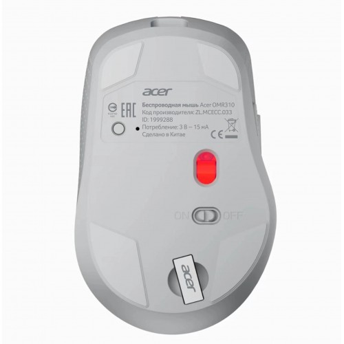 Мышь Acer OMR310 светло-серый оптическая 1600dpi беспров. BT/Radio USB 7but (ZL.MCECC.033)