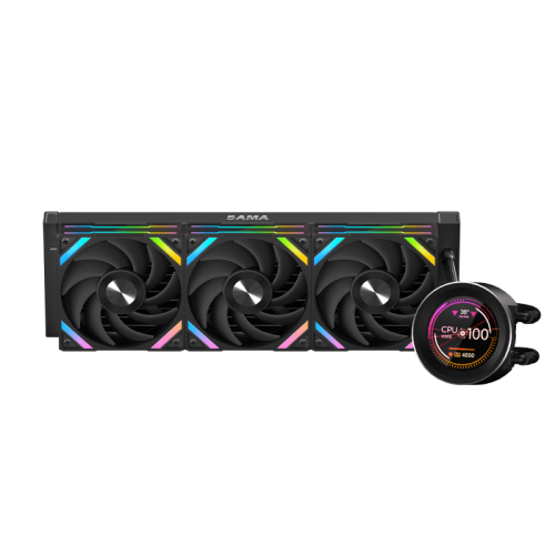 Водяное охлаждение для процессора/ Water Cooling System SAMA Q60 Black (360mm, LED temp., Black, ARGB/ Fans: 3x120mm, 86CFM, 30dBA, 2600RPM/ Pump height 64mm, 30dBA, 2800RPM, Rad thickness 27mm/ S: 1851, 1700, 1200, 20XX, 115X, AM5, AM4) SAMA