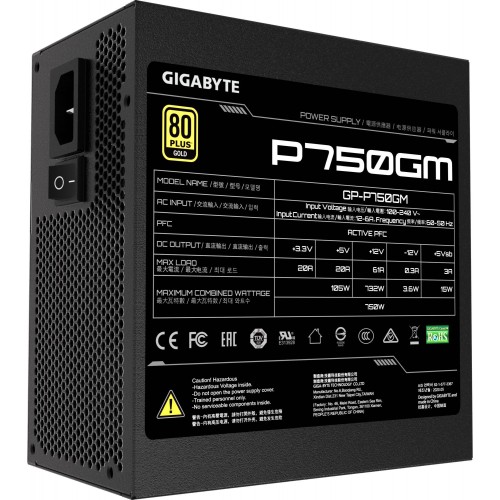 Блок питания Gigabyte GP-P750GM 750W 80+ Gold: Полностью модульный ATX с активным PFC и оптимальной производительностью