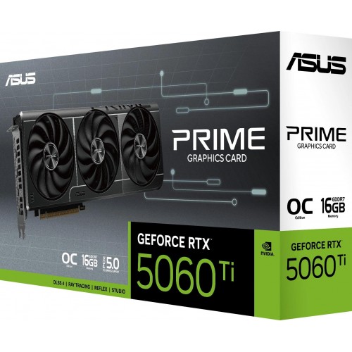 Видеокарта Asus PRIME-RTX5060TI-O16G с NVIDIA GeForce RTX 5060TI, 16ГБ GDDR7, PCI-E 5.0, HDMI и DP для геймеров и профессионалов