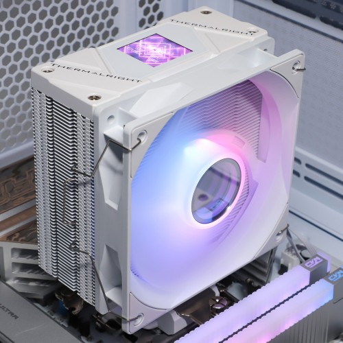 Кулер для процессора/ CPU Cooler Thermalright Assassin Spirit 120 Vision ARGB White (4-pin PWM, LED temp., 154mm, Al/Cu, 4x6mm, ARGB, 1x120mm, 66.17CFM, 25.6dBA, 1500RPM, S: 1851/1700/1200/115X, AM5/AM4, white) Thermalright