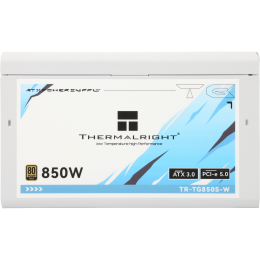 Блок питания ПК/ Power Supply Thermalright, 850W 80+ Gold (ATX, 3.0, PCIe 5.0, Non-modular, 1x24(20+4)pin, 1xCPU 8(4+4)pin, 2xPCIe*2 8(6+2)pin, 5xSATA3, 1x12+4pin (12VHPWR PCIe 5.0 12+4pin 600mm), 3xMOLEX4pin, Active, 120x120mm, 150x140x86mm, APFC, white)