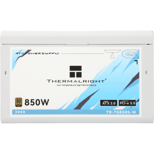 Блок питания ПК/ Power Supply Thermalright, 850W 80+ Gold (ATX, 3.0, PCIe 5.0, Non-modular, 1x24(20+4)pin, 1xCPU 8(4+4)pin, 2xPCIe*2 8(6+2)pin, 5xSATA3, 1x12+4pin (12VHPWR PCIe 5.0 12+4pin 600mm), 3xMOLEX4pin, Active, 120x120mm, 150x140x86mm, APFC, white)