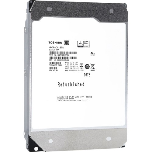 Жесткий диск/ HDD Toshiba MD08 SATA3 16Tb 3.5" 7200 512Mb OFFICIAL RECERTIFIED 1 year warranty (replacement MG08ACA16TE, ST16000NM000J, ST16000NM001G, MG11ACA16TE, MG09ACA16TE, WUH721816ALE6L4)