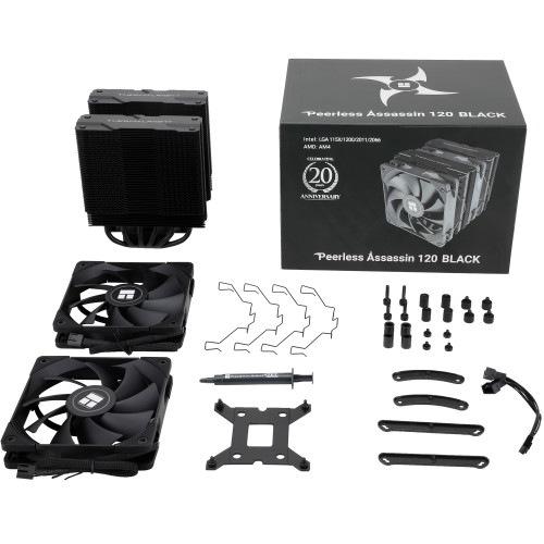 Кулер для процессора/ CPU Cooler Thermalright Peerless Assassin 120 Black (4-pin PWM, 157mm, Ni/Cu, 6x6mm, 2x120mm, 66.17CFM, 25.6dBA, 1550RPM, S: 2011, -3, 2066, 1200, 1700, 1851, 115x, AM4, AM5, black)