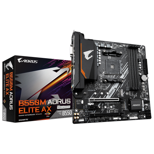 Купить материнскую плату Gigabyte B550M AORUS ELITE AX для AMD: 4xDDR4, mATX, RAID, DVI, HDMI