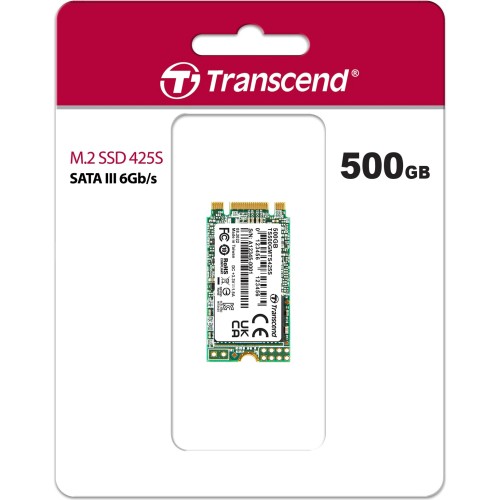 Твердотельный накопитель/ Transcend SSD 425S, 500GB, M.2(22x42mm), SATA3, 3D TLC, R/W 530/480MB/s, IOPs 50 000/75 000, TBW 180, DWPD 0.3 (12 мес.) Transcend