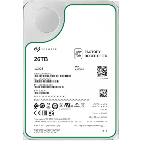 Жесткий диск/ HDD Seagate Exos SATA 26Tb 7200 6Gb/s 512Mb OFFICIAL RECERTIFIED MTBF - 2.5M hrs 1 year warranty (replacement WUH722626ALE6L4, WD261KRYZ)