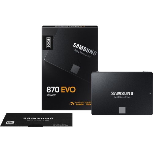 Твердотельные накопители/ Samsung SSD 870 EVO, 500GB, 2.5" 7mm, SATA3, 3-bit MLC, R/W 560/530MB/s, IOPs 98 000/88 000, DRAM buffer 512MB, TBW 300, DWPD 0.33 (12 мес.) Samsung Electronics