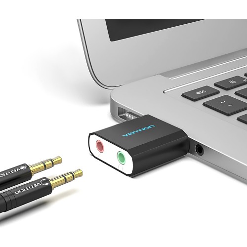 Купить внешнюю звуковую карту Vention USB черного цвета – идеальное решение для качественного звука.