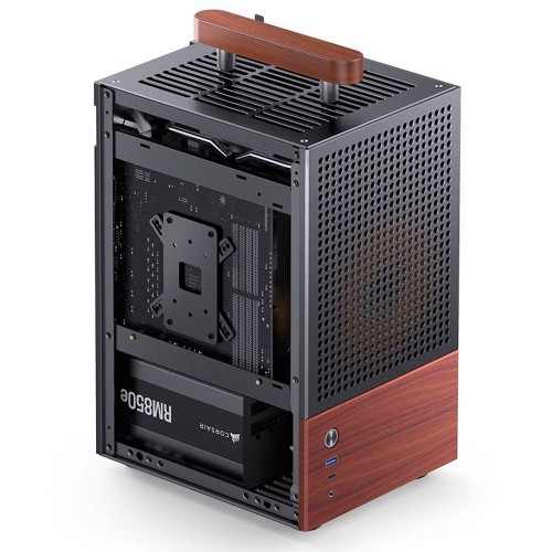 Корпус без блока питания/ Case JONSBO T6, Mini-Tower, 1x140mm, 1xUSB-A 3.0 + 1xUSB-C 3.2, mITX, wood panel + wooden handle Black JONSBO