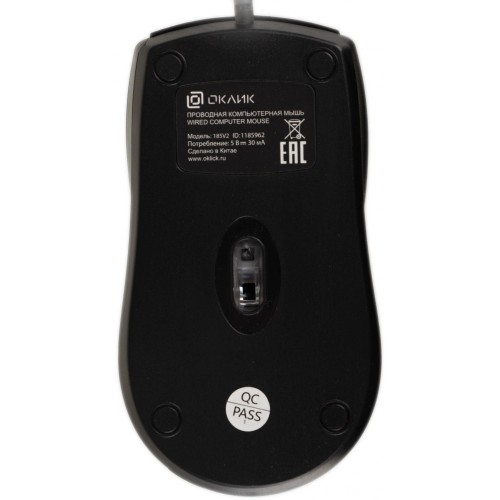 Мышь Оклик 185V2 черный оптическая 1200dpi USB для ноутбука 3but (1185962)