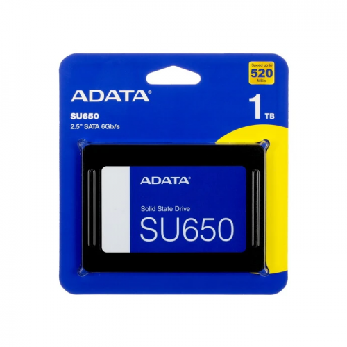 Твердотельный накопитель/ ADATA SSD Ultimate SU650, 1000GB, 2.5" 7mm, SATA3, 3D TLC,R/W 520/450MB/s, IOPs 40 000/65 000, TBW 1120, DWPD 1 (3 года) ADATA