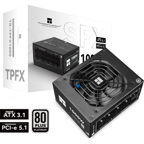 Блок питания 1000W/ Power Supply Thermalright, 1000W 80+ Platinum (SFX, 3.1, PCIe 5.1, Full modular, 1x24(20+4)pin, 1xCPU 8(4+4)pin, 2xPCIe*2 8(6+2)pin, 1x12V-2x6, 6xSATA3, 3xMOLEX4pin, Active, 92x92mm, 100x125x64mm, APFC, OPP, OVP, OTP, OCP, SCP, UVP, bl