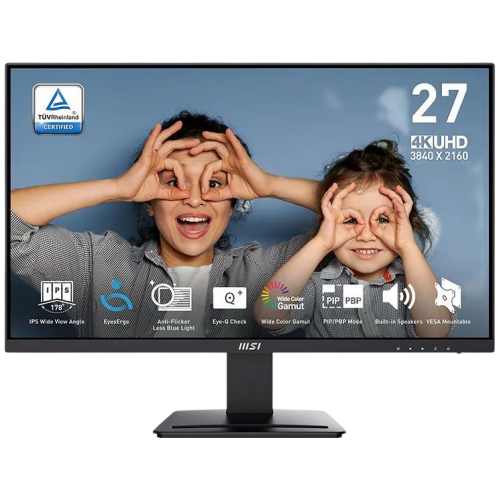 Монитор/ MSI PRO MP273U 27'', 3840x2160, IPS, 178x178, 300nit, 60Hz, 4ms, 2HDMI/DP, noUSB-A, Audio out, T, ExtPWR, 75x75VESA, Black, 1y MSI