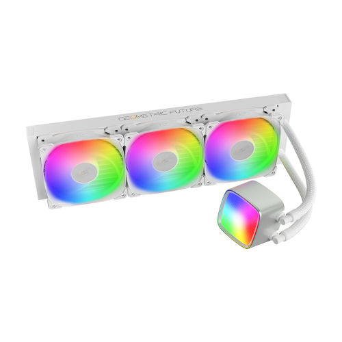Система жидкостного охлаждения/ Water Cooling System Geometric Future Eskimo Pro 360 (240W, 360mm, ARGB, White/ Fans: 3x120mm, 80.81CFM, 34.2dBA, 2000RPM/ Pump height 54mm, 3200RPM, Rad thickness 27mm/ S: 1851, 1700, 1200, 115X, 2011, 2066, AM5, AM4) Geom