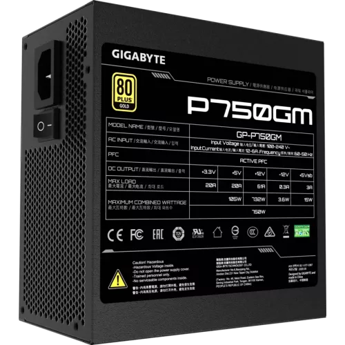 Блок питания Gigabyte GP-P750GM 750W 80+ Gold: Полностью модульный ATX с активным PFC и оптимальной производительностью