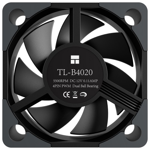 Кулер для корпуса/ Case Cooler Thermalright TL-B4020 (40x40x20mm, 4-pin PWM, 9.47CFM, 24.3dBA, 5500RPM, Black)