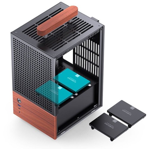 Корпус без блока питания/ Case JONSBO T6, Mini-Tower, 1x140mm, 1xUSB-A 3.0 + 1xUSB-C 3.2, mITX, wood panel + wooden handle Black JONSBO