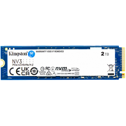 Твердотельный накопитель/ Kingston SSD NV3, 2000GB, M.2(22x80mm), NVMe, PCIe 4.0 x4, 3D TLC, R/W 6000/5000MB/s, TBW 640, DWPD 0.2 (60 мес) Kingston
