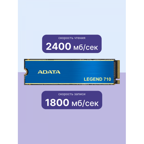 Твердотельный накопитель/ ADATA SSD LEGEND 710, 2048GB, M.2(22x80mm), NVMe 1.4, PCIe 3.0 x4, 3D NAND, R/W 2400/1800MB/s, IOPs 200 000/150 000, TBW 520, DWPD 0.23, with Heat Sink (3 года) ADATA