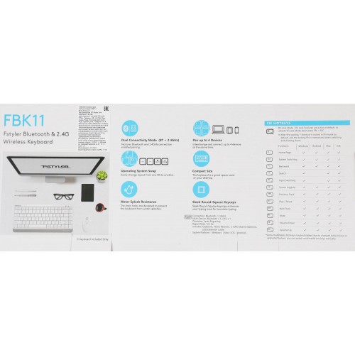 Клавиатура A4Tech FBK11 белый/серый - Беспроводная USB BT/Radio Slim для Комфорта и Стиля