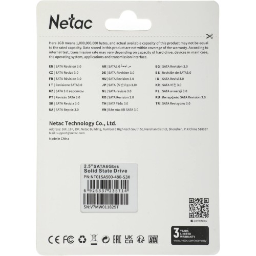 Твердотельный накопитель Netac SATA-III 480GB NT01SA500-480-S3X - Высокая производительность и надежность для вашего ПК