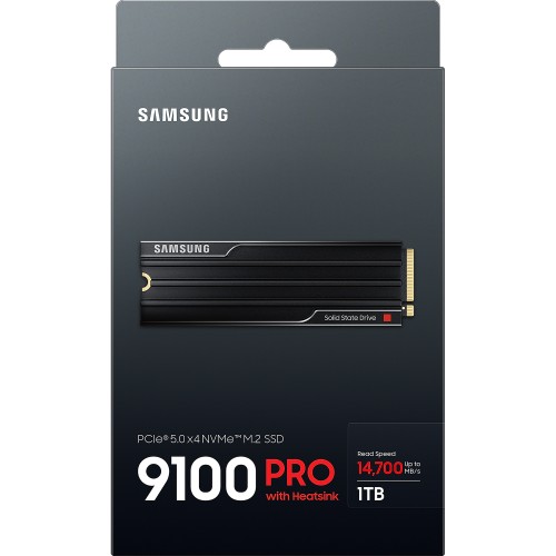 Твердотельный накопитель/ Samsung SSD 9100 PRO, 1000GB, M.2(22x80mm), NVMe 2.0, PCIe 5.0 x4, V-NAND TLC, R/W 14700/13300MB/s, IOPs 1 850 000/2 600 000, TBW 600, DWPD 0.3, with Heatsink (12 мес.) Samsung Electronics