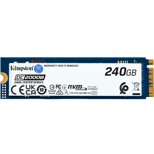 Твердотельный накопитель/ Kingston SSD DC2000B 240GB, M.2 22x80mm, NVMe, PCIe Gen 4x4, 3D TLC, R/W 4500/400MB/s, IOPs 260 000/18 000, TBW 175, DWPD 0.4 (12 мес) Kingston