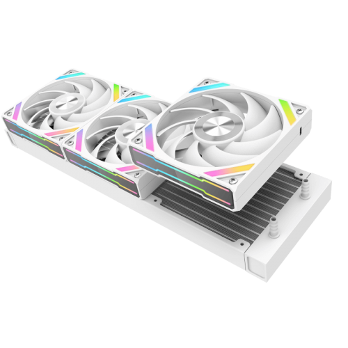 Водяное охлаждение для процессора/ Water Cooling System SAMA Q60 White (360mm, LED temp., White, ARGB/ Fans: 3x120mm, 86CFM, 30dBA, 2600RPM/ Pump height 64mm, 30dBA, 2800RPM, Rad thickness 27mm/ S: 1851, 1700, 1200, 20XX, 115X, AM5, AM4) SAMA