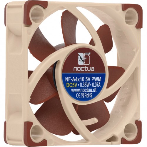 Кулер для корпуса/ Case Cooler Noctua NF-A4x10 5V PWM (40x40x10mm, 4-pin PWM, 5.2CFM, 19.6dBA, 5000RPM, Beige/Brown)