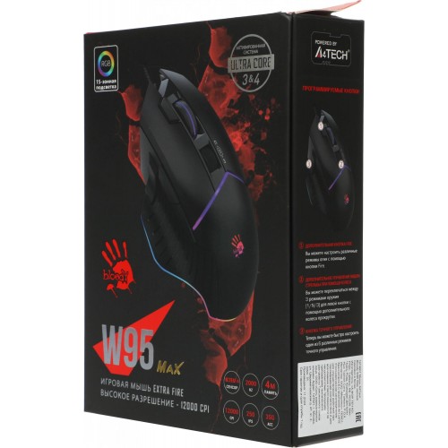 Купить оптическую мышь A4Tech Bloody W95 Max черный с чувствительностью 12000dpi и 10 кнопками - идеальный выбор для геймеров.