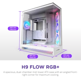 Корпус без блока питания/ Case NZXT H9 Flow RGB+ (2025), Midi-Tower, TG, 6x140mm RGB + 1x120mm RGB, 2xUSB-A 3.2 + 1xUSB-C 3.2, E-ATX, ATX, mATX, mITX White