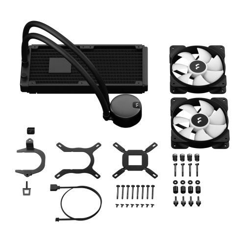Система жидкостного охлаждения для ПК/ Water Cooling System Fractal Design Lumen S24 V2 RGB (180W, 240mm, Black, ARGB/ Fans: 2x120mm, 56CFM, 33.2dBA, 2000RPM/ Pump height 67mm, 22dBA, 4000RPM, Rad thickness 27mm/ S: 1851, 1700, 1200, 115X, 2011, 2066, AM5