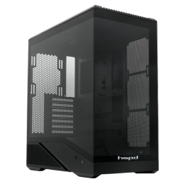 Корпус без блока питания/ Case HSPD F711, Panoramic Full Tower, Black, TG, 0.7 SPCC, no fans ATX, mATX, mITX 190/420/280mm 2x2.5", 2x3.5", 7xPCI 1xUSB-A 3.0, 1xUSB-C 445x235x475mm