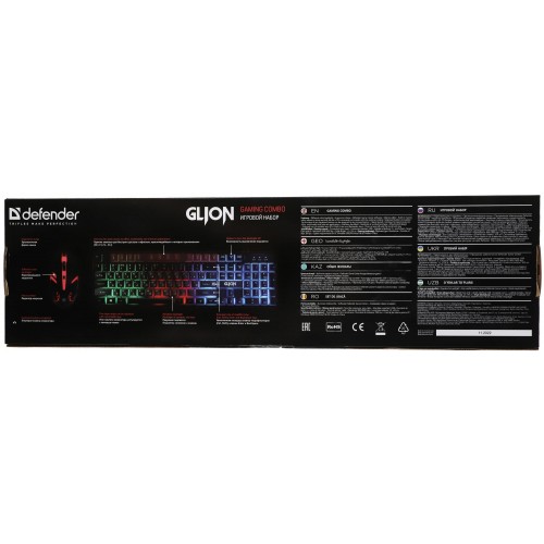 Клавиатура и мышь Defender Glion с LED-подсветкой, черно-красные, USB (45123)