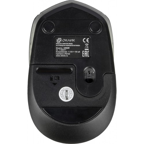 Купить беспроводную оптическую мышь Оклик 488MW черный/серый, 1600dpi, USB для ноутбука - 4 кнопки