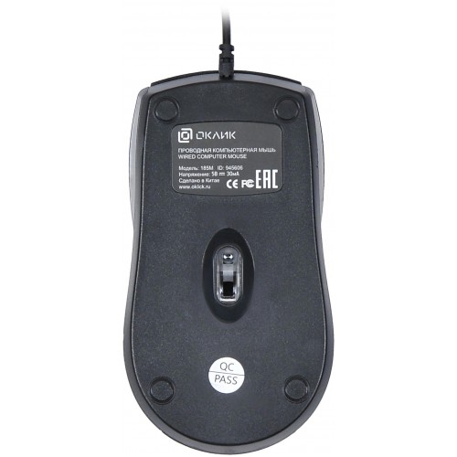 Мышь Оклик 185M черный оптическая 1200dpi USB для ноутбука 3but (945606)