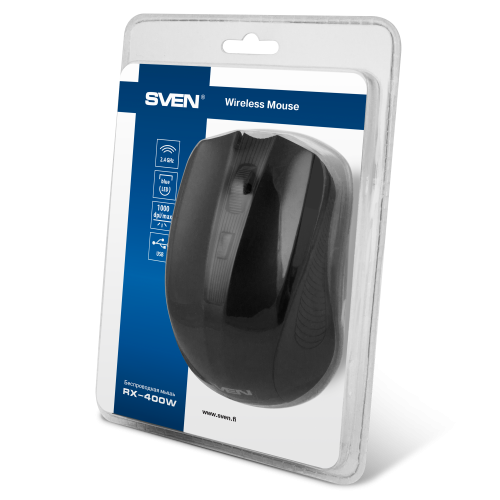 Беспроводная мышь SVEN RX-400W чёрная (3+1кл. 600/1000/1400DPI, блист) Sven