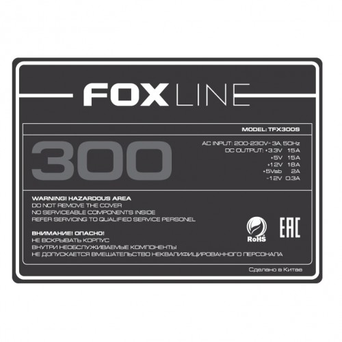 Блок питания/ Power Supply Foxline TFX300S 300W TFX, NOPFC, 80FAN, 24pin, 4pin (12V), 2xSATA, 1x4pin