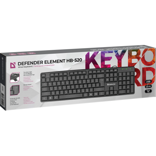 Defender Проводная клавиатура Element HB-520 USB RU,черный,полноразмерная USB Defender