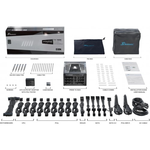 Блок питания Seasonic ATX 1600W PRIME TX-1600 Gen.5 80+ titanium (20+4pin) APFC 135mm fan 18xSATA Cab Manag RTL [TX-1600 SSR-1600TR2]