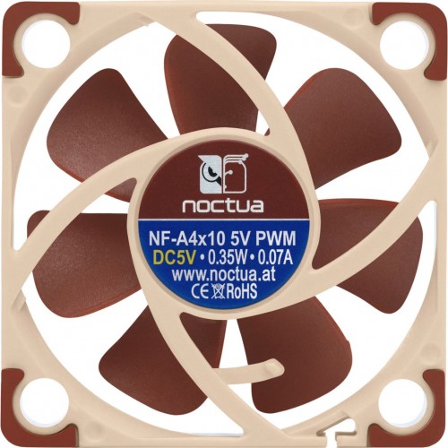 Кулер для корпуса/ Case Cooler Noctua NF-A4x10 5V PWM (40x40x10mm, 4-pin PWM, 5.2CFM, 19.6dBA, 5000RPM, Beige/Brown)