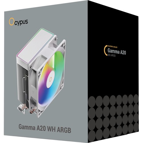 Кулер для процессора Ocypus Gamma A20 WH ARGB: Эффективное охлаждение 110W для AM4/AM5 с яркой подсветкой