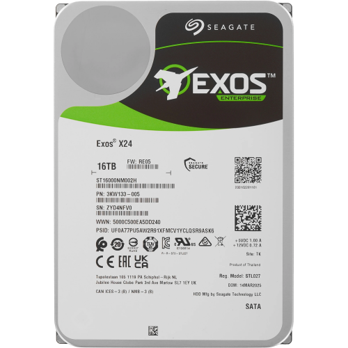 Жесткий диск/ HDD Seagate SATA 16Tb Exos X24 6Gb/s 7200 512Mb 1 year warranty