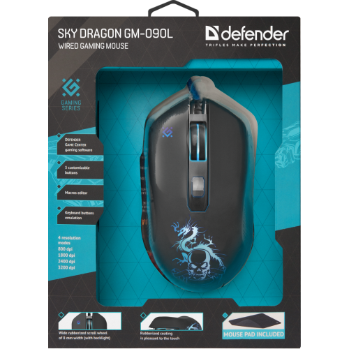 Defender Проводная игровая мышь Sky Dragon GM-090L оптика,6кнопок,800-3200dpi Defender