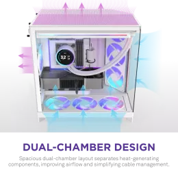 Корпус без блока питания/ Case NZXT H9 Flow RGB+ (2025), Midi-Tower, TG, 6x140mm RGB + 1x120mm RGB, 2xUSB-A 3.2 + 1xUSB-C 3.2, E-ATX, ATX, mATX, mITX White